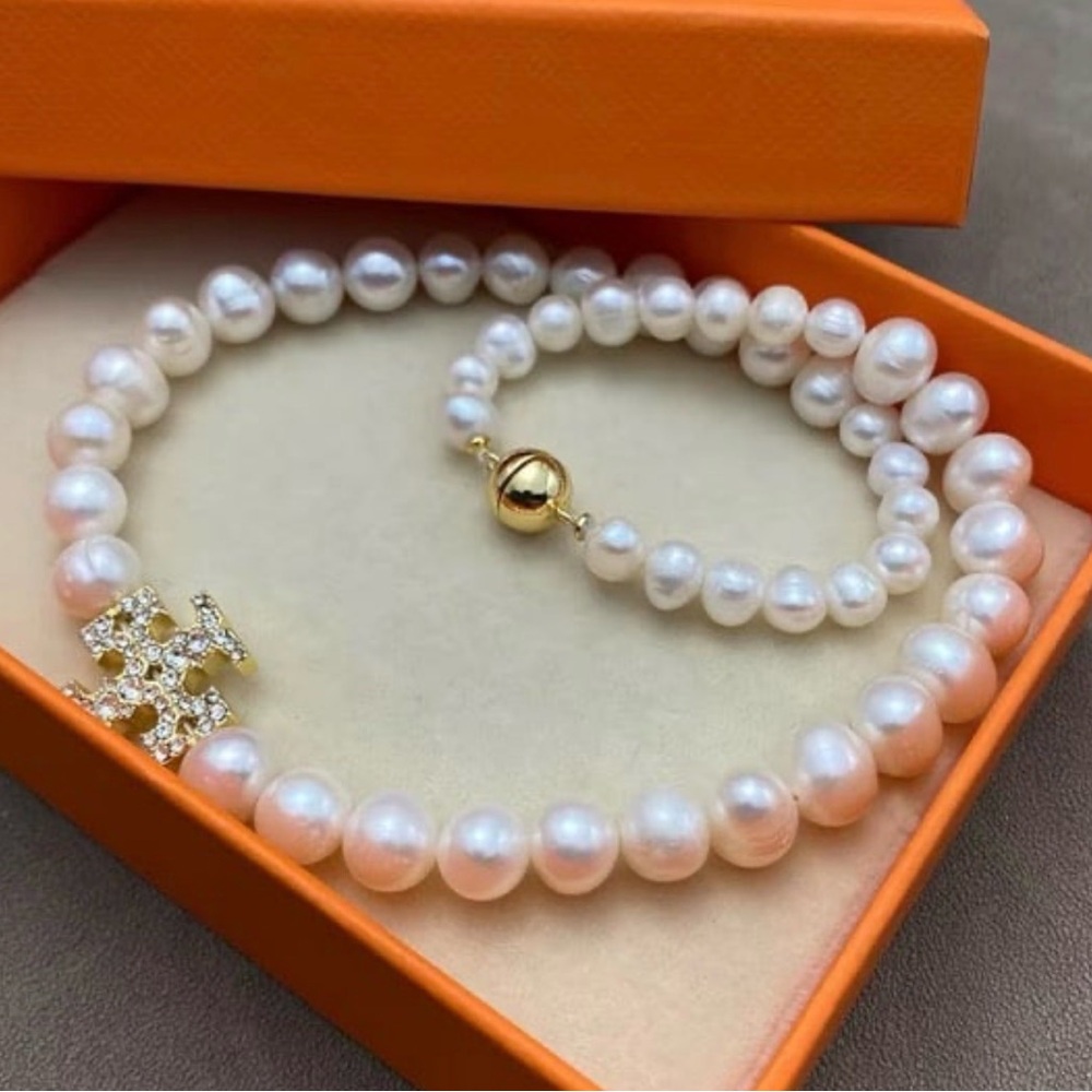 Tory Burch Kira Natural Pearl Gold Pavé Necklace